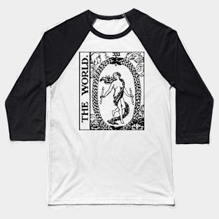 The World Tarot Card Black and White Baseball T-Shirt